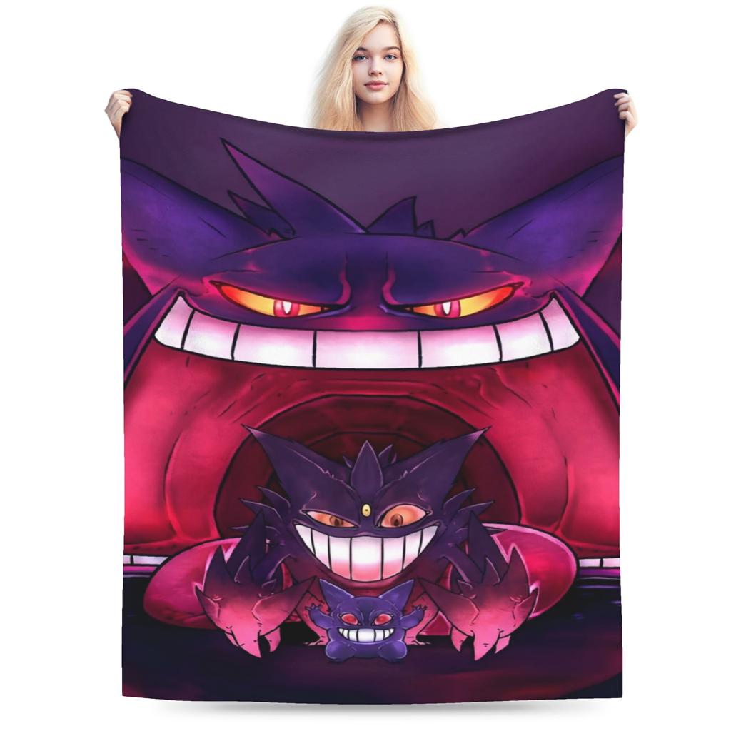 Zabawne pokemonowe Gengar potwór Koc Lekki Cienki Koralowy Polar Pluszowy Wygodny Koc do Rzucania Można Prać w Pralce