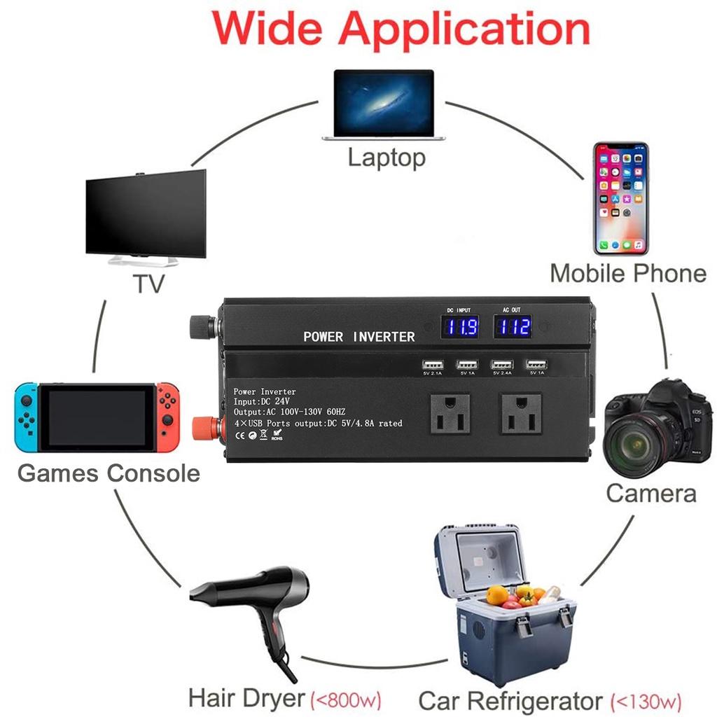 5000W Intelligent Digital Display Modified Sine Wave Inverter Voltage Transformer Power Converter Black