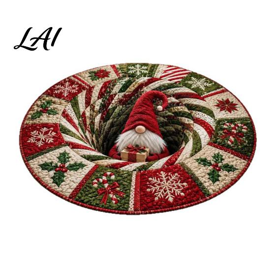 Living Room Holiday Carpet Christmas 3D Rug Illusion Area Round Decorative Optical Floor Mat Festive for Indoor Home Decoration Winter Seasonal Rug