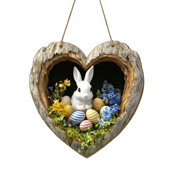 Påskkrans Kaninskylt Trähängande Hänge Rustik Högtidsdörr Väggdekor för Hem Trädgård Yttervägg Öppen spis Festlig Festdekor
