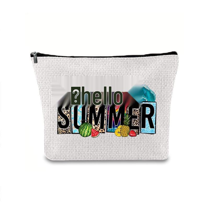 Large Capacity Linen Makeup Bag: Cross-Border Printed Cosmetic Storage with Zipper