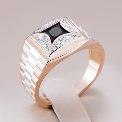 Luxus Schwarz Natürlicher Zirkon Breite Ringe für Männer Frauen Roségold Farb-Mix Fassung Design Hochzeit Feiner Schmuck