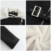 Long-sleeved plus velvet leather jacket women's lapel double-headed zipper belt warm jacket