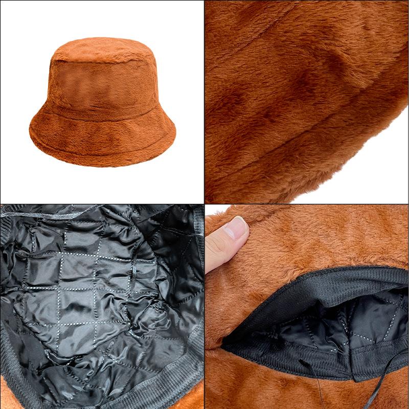 Winter solid color imitation rabbit hair bucket hat women's plate versatile bucket hat thickened plush warm plush basin hat