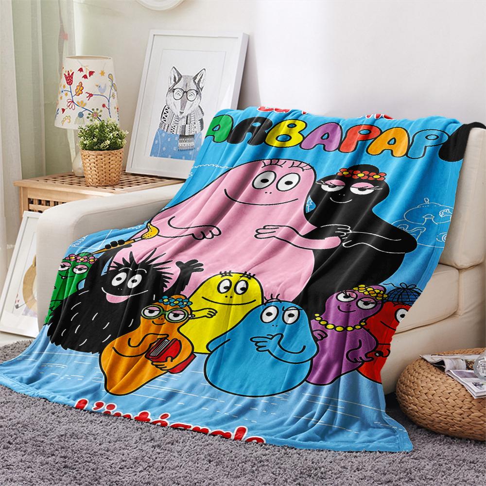 1Pc The Barbapapa Family Print Flannel Blanket, High Quality Comfortable for All Seasons, Home Decor, Warmth and Comfort, Perfect for Christmas Gifts