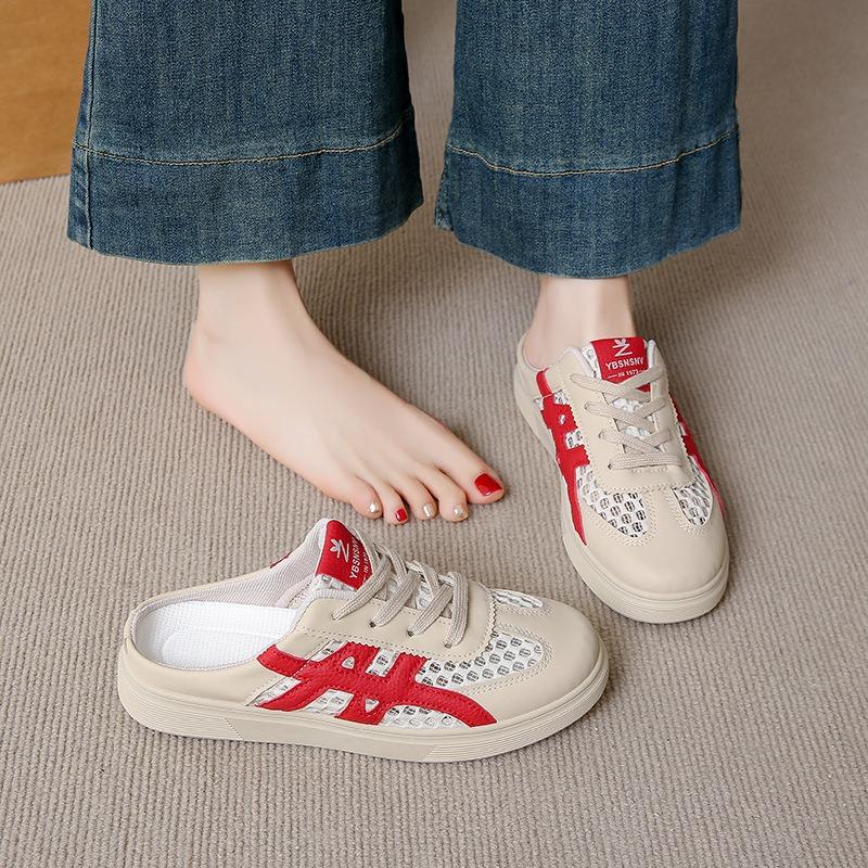 Summer new breathable little white shoes female student versatile half-drag casual net slippers female