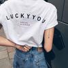 American Retro Niche Style Lucky Cat Letters Print Casual Pure Cotton Shoulder Short Sleeve T-shirt for Women