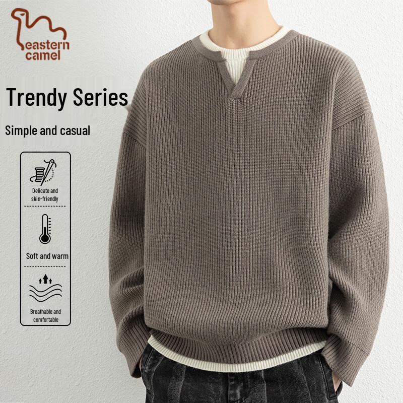 EASTERN CAMEL Men s Faux Two-Piece Henley Pullover Sweater 3XL