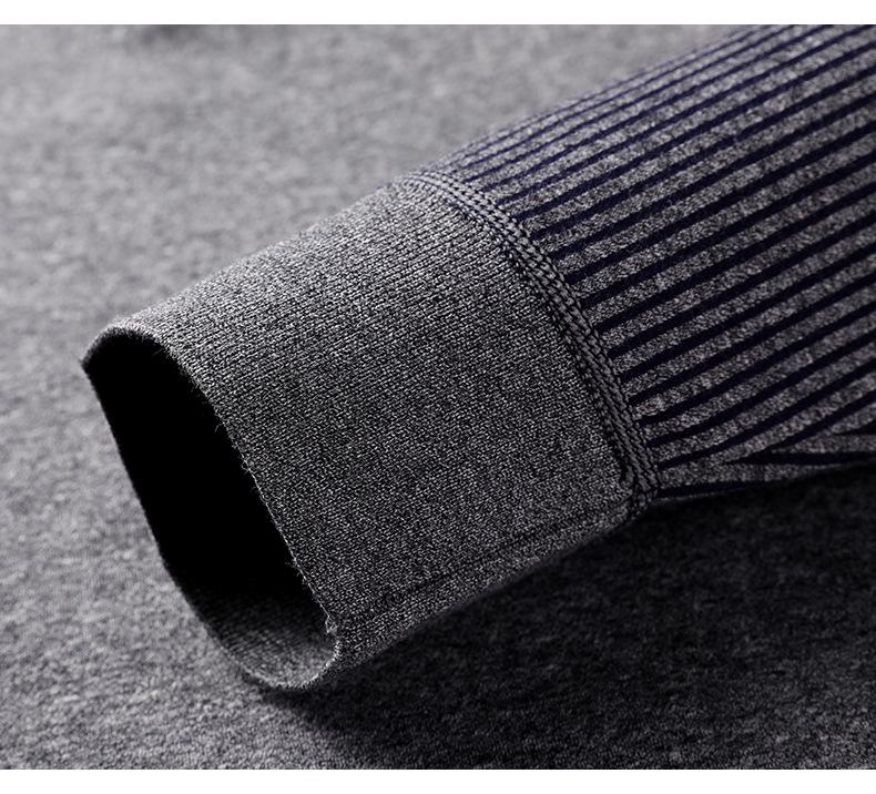 Herren Fleecegefüttertes Zweiteiliges Gestreiftes Revers T-Shirt für Herbst & Winter