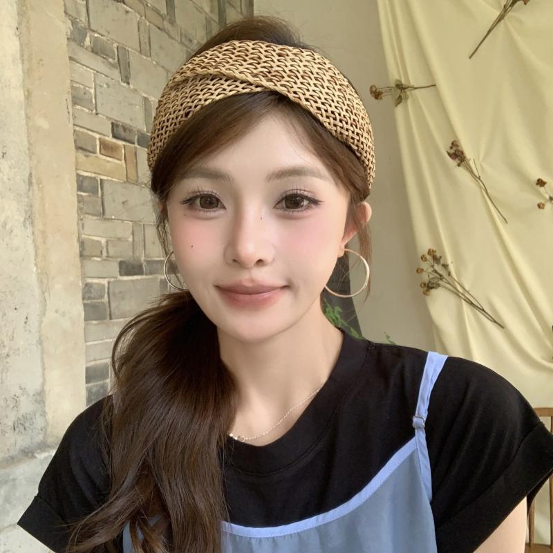 Beach Straw Weaving Cross Knotted Headband Women's Handmade Weaving Hair Band Bohemian Wide-brimmed Hair Hoop Hair Accessories
