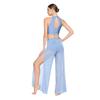 Womens Lyrical Dance Performance Outfit Sequin Hollow-out Tank Crop Top+Built-in Briefs Mesh Pants Modern Contemporary Dancewear