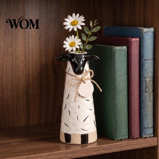 Small Bouquet Flower Vessel Resin Cute Animal Vase, Farmhouse Decorative Holder for Home Shaped Plant Pot Office Decor, Pig/Cow/Sheep/Chicken