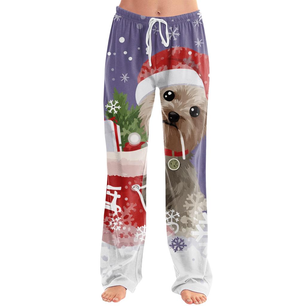 Women's Christmas Print Casual Pants with No Pockets for Holiday Wear