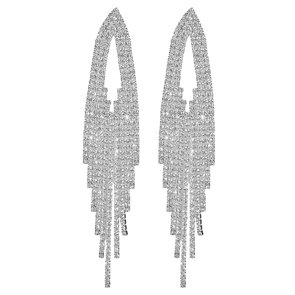 High-end Luxury Full Diamond Super Flash Long Fringed Earrings