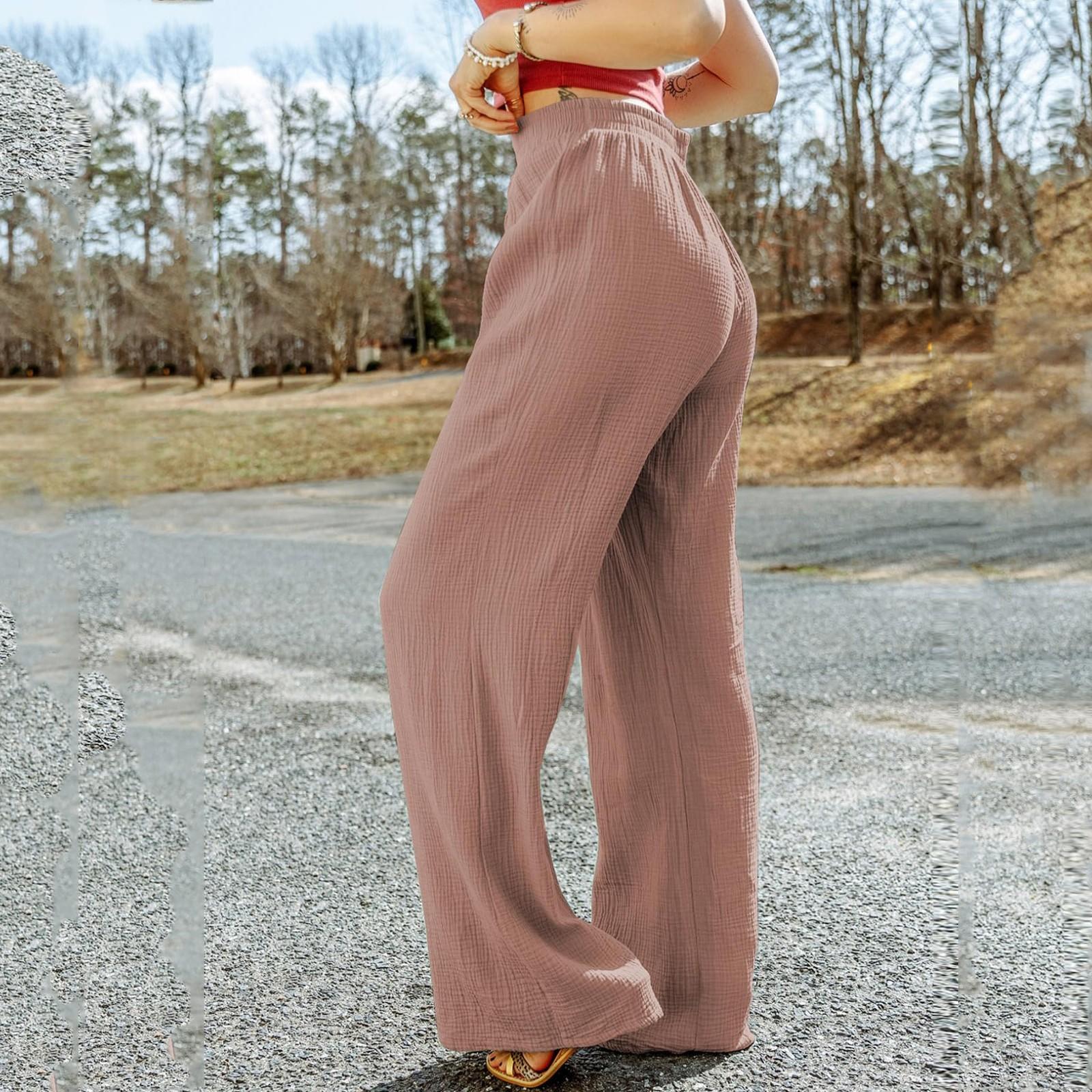 Женские однотонные повседневные брюки с высокой талией — фото 3