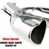 2.5 Inch Inlet Dual Exhaust Tips Muffler Tip,Chrome Heart-Shaped Exhaust Tip,Universal Bolt-On Double Tube Exhaust Muffler (Silver,Curved)