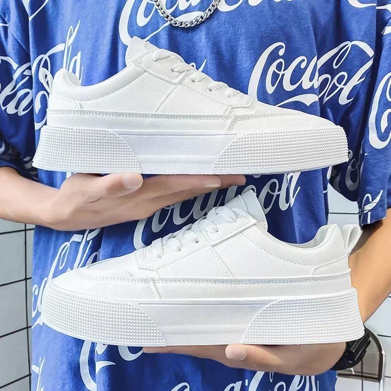 2025 New Men's White Shoes Leather Casual Sports Shoes Comfortable Vulcanized Shoes Men's White Men's Tenis Masculinos