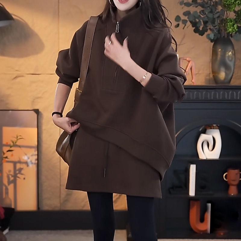 Women's Trendy Two-Piece Set: Thick High-Neck Sweatshirt & Short Skirt - Age-Defying Autumn/Winter Fashion