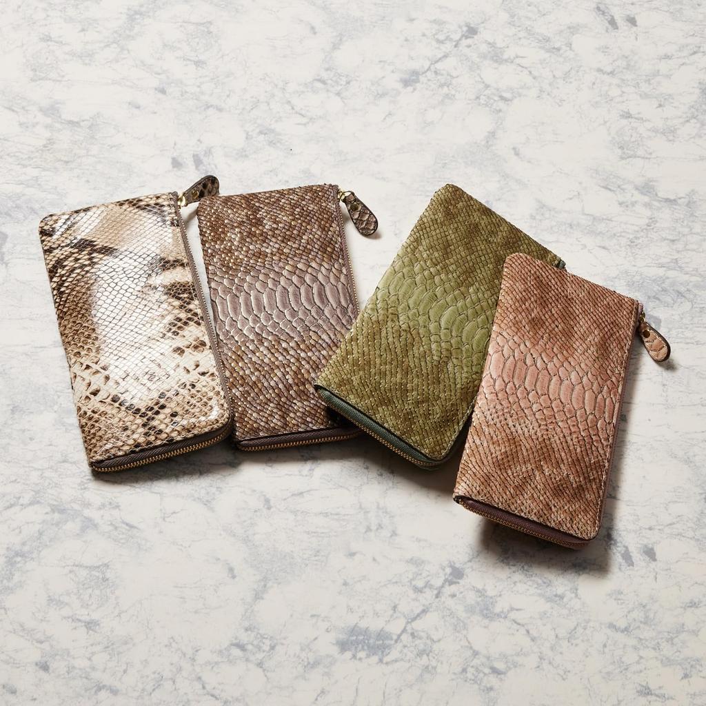 HENLY COAT Anaconda Diamantina Thin Long Wallet with Italian Cowhide Feng Shui Gift Boxed Women's L-Shaped Zipper, Leather, Design, (Blush/Pink)