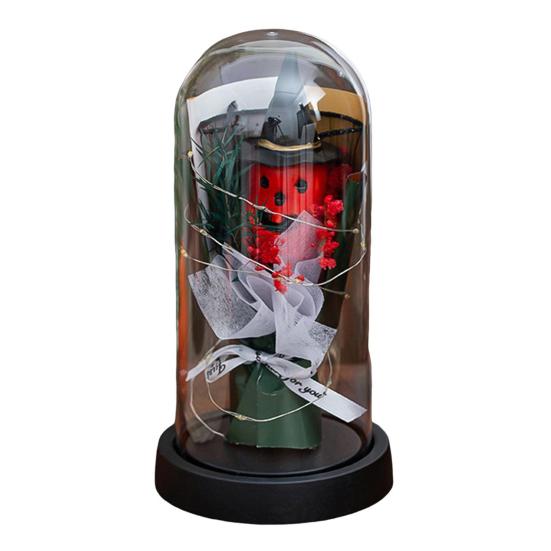 LED Clear Dome Pumpkin Night Light Halloween Light-up Pumpkin In Cloche with Artificial Flower for Home Kitchen Mantel Party Decor