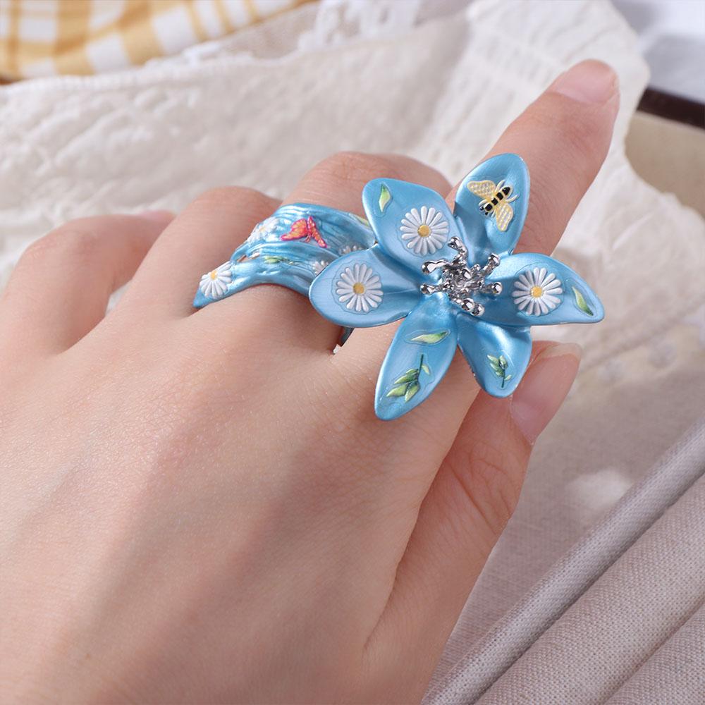 Daisy Enamel Flower Ring Open Ring Irregular Enamel Ring Cute Heart Ring  Women