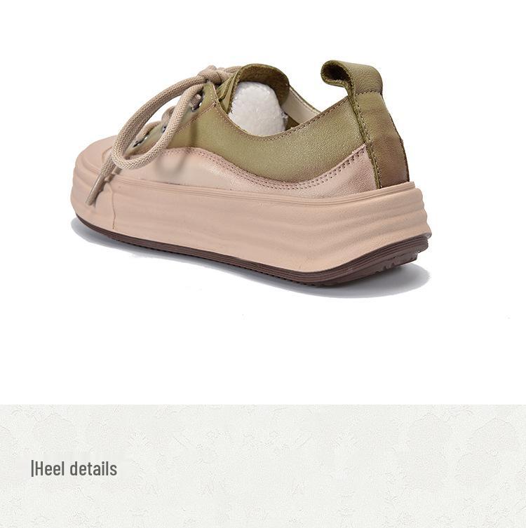 Women's Round Toe Lace-Up Leather Sneakers - 2025 Spring Collection