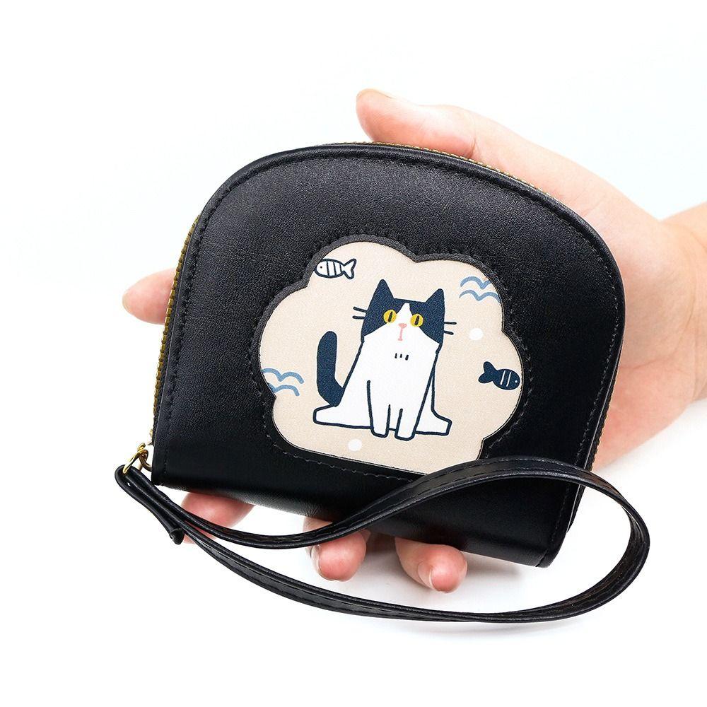 Cartoon Cute Cat Short Wallet Zipper Card Holder Fashion PU Leather Card Bag  Outdoor