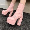 Women's High-heeled Short Boots Fashion European and American Style Autumn and Winter New Waterproof Table Thick-heeled Large-size Short Boots