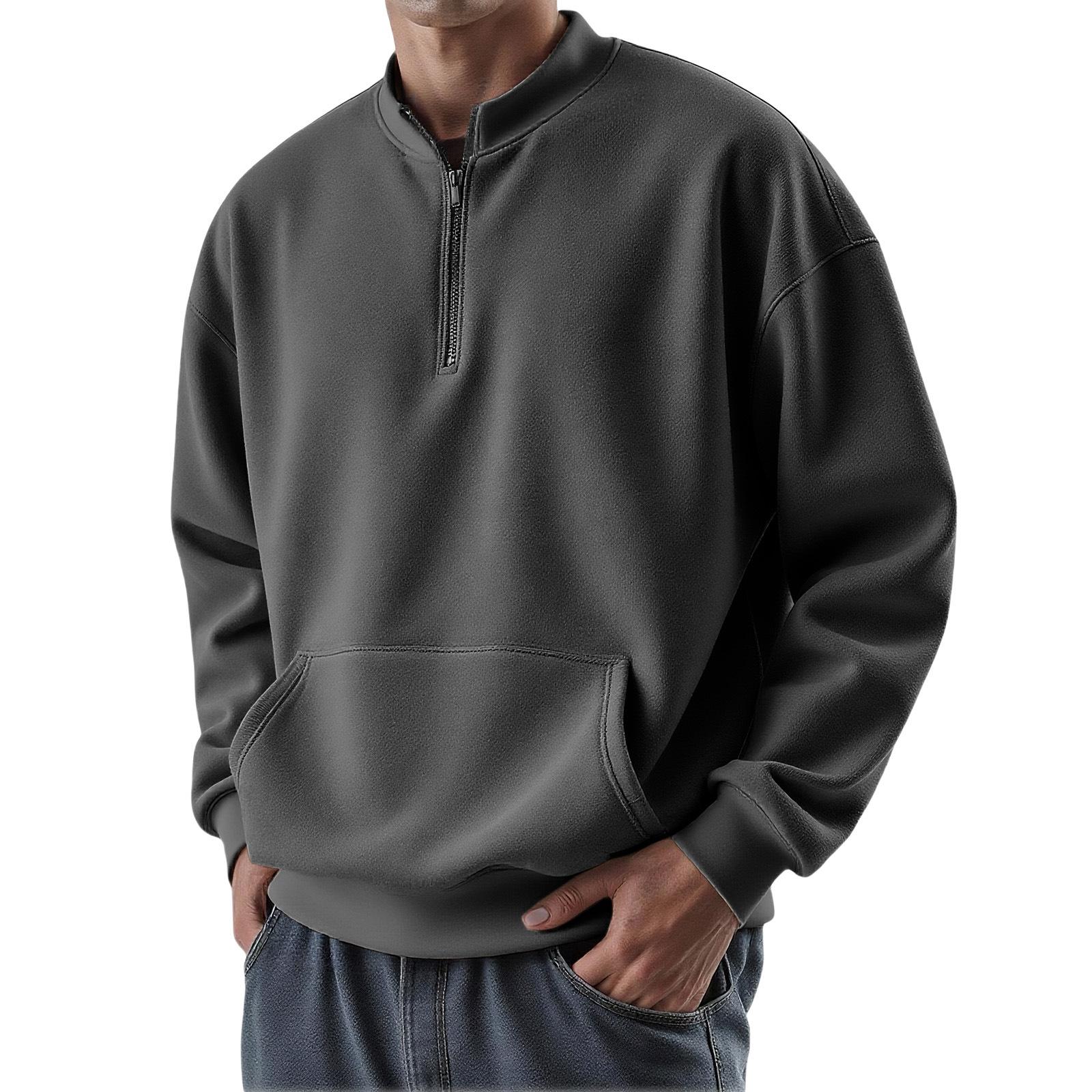 Men S European American Style Half Zip 3d Print Pocket Sweatshirt S