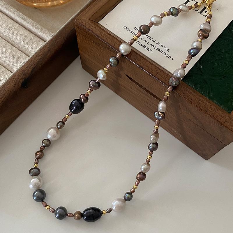 

Жемчужное ожерелье не выцветает летом, пресноводные товары высокого класса, натуральная бисерная цепочка для свитера ручной работы