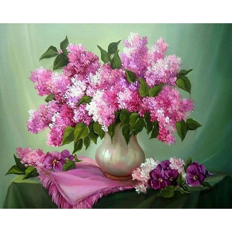 Diamond Painting Flowers Full Drill Round Diamond Embroidery Purple Lavender Picture Of Rhinestones Home Decor
