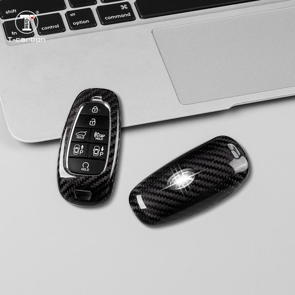 T-Carbon Car Remote Key Case Cover Shell Fit For Hyundai Tucson Solaris Sonate Hybrid Nexo Santafe Carbon Fiber Key Cover