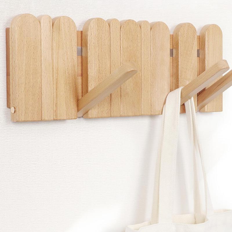 

Настінна вішалка для одягу для передпокою, Дерев яна сучасна надміцна висувна настінна для коридору, ванної кімнати, спальні для підвішування куртки, рушника, рюкзака, сумки 6 Hooks