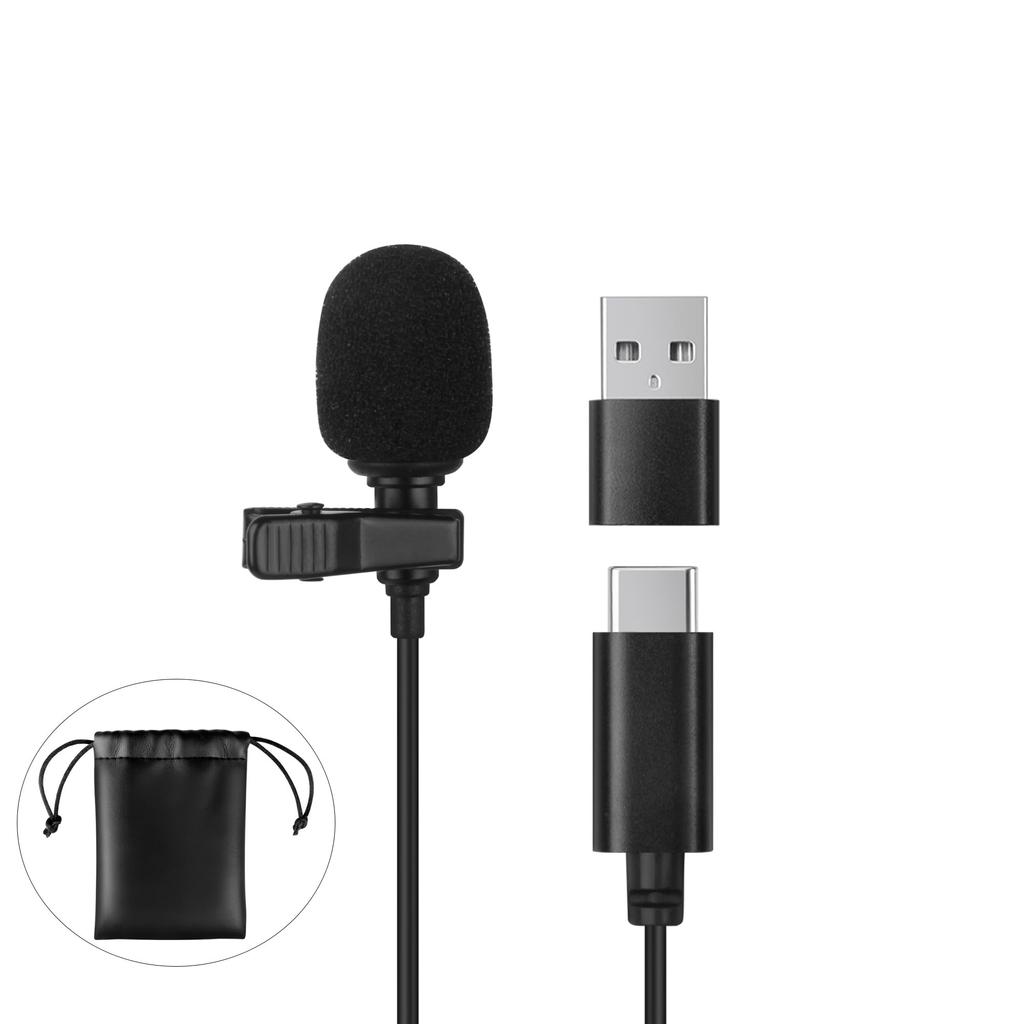 USB-C klopový mikrofon, kondenzátorový mikrofon kompatibilní s iPhone 1615 a Androidem Type-C, USB-A připojení pro PC a notebooky, 200 cm dlouhý, ideální