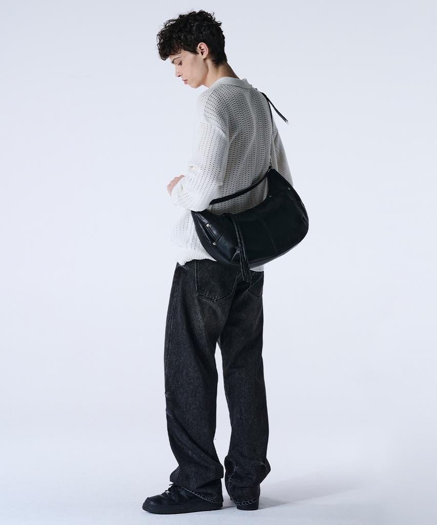 Maison Mined Leather Saddlebag Black