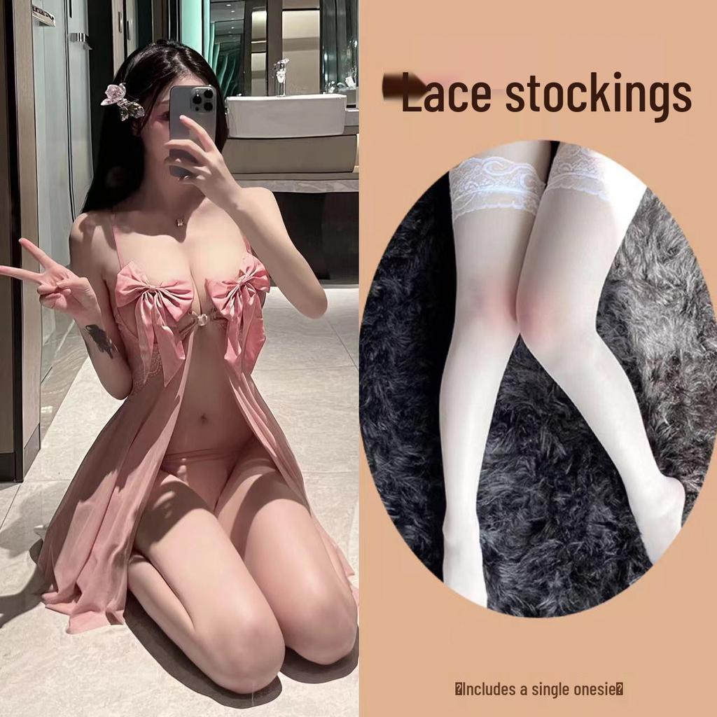 Französisches romantisches Meeresschmetterling-Cami-Nachthemd mit tiefem Rückenausschnitt und Schleifendesign