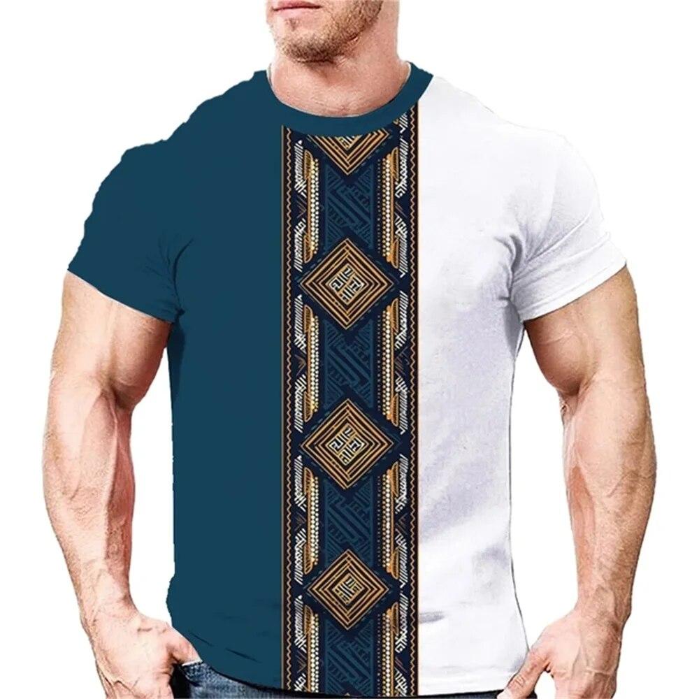

Мужские футболки в этническом стиле с 3D-винтажным принтом Футболка большого размера Летний мужской быстросохнущий тренд с короткими рукавами Повседневный спортивный топ 6XL