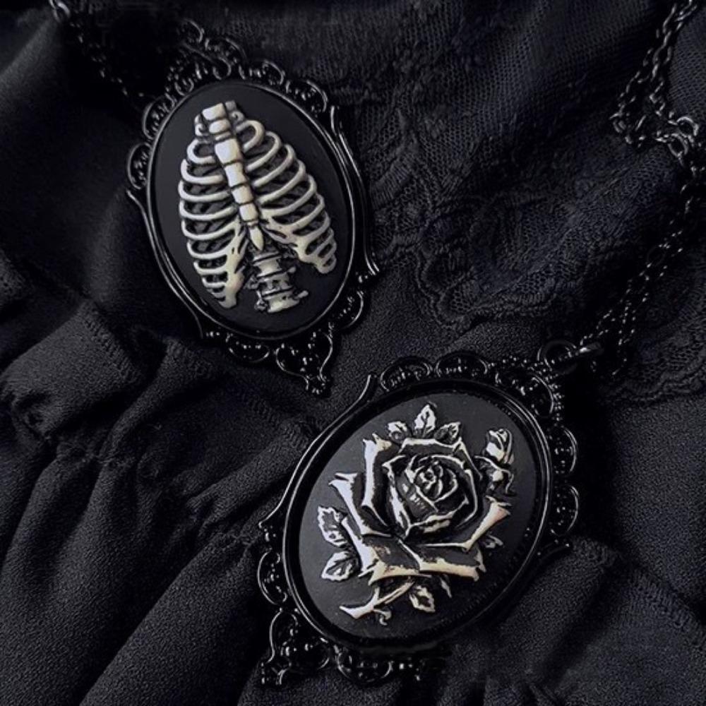 Girls Black Rose Necklace Pagan Alternative Witch Jewelry Accessories Gift Vintage Black Rose Pendant Choker