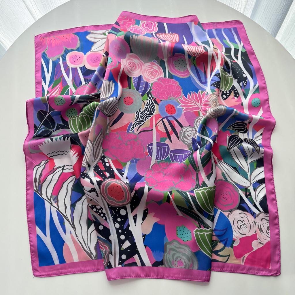Floral Printed Square Scarf For Women Imitation Silk Scarves Elegant Beach Shawl Wraps Bandanas Luxury Hijab Neckerchief