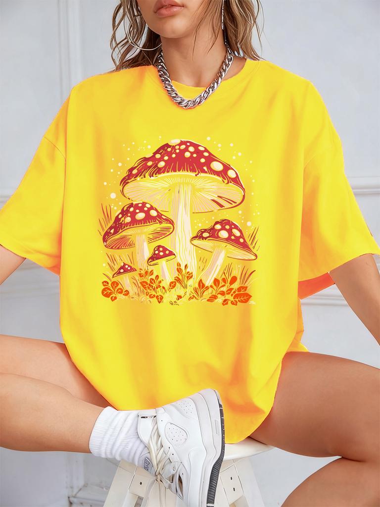 Red Mushroom Personality Prints TShirt Women Cotton Summer Short Sleeve T Shirt Soft Loose ONeck Tops Casual Woman Clothes