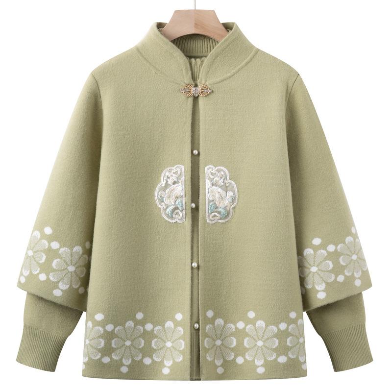 

Мамина кофта-жакет женский осенний вязаный свитер костюм-двойка одежда для бабушки 3XL (recommended 125-70 kg)