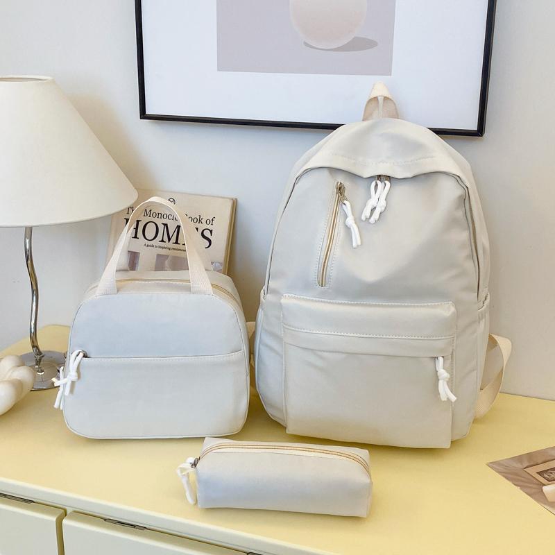 3 pcs Minimalist Backpack kit: Solid Color Backpack&handbag&Pencil Organizer Nylon Multi-Pocket For University Backpack Purse