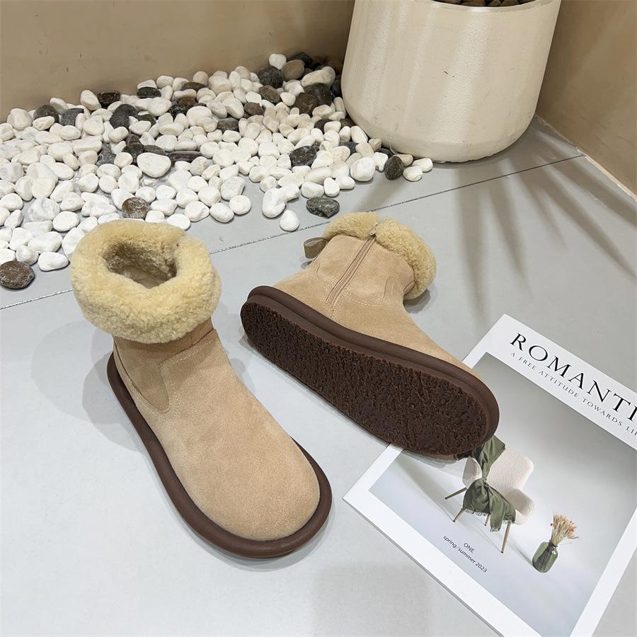 

Johnature Натуральная кожа Зимние сапоги Женская обувь Мягкие теплые коровьи матовые плоские короткие сапоги 37