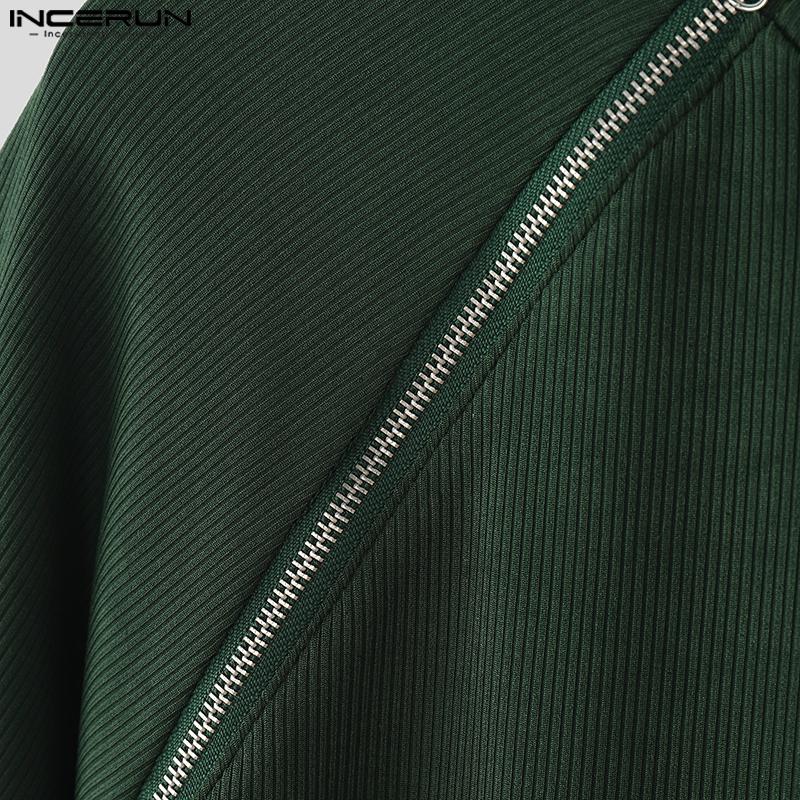 INCERUN Men Round Neck Short Sleeve Zipper Casual Fitted T-shirts