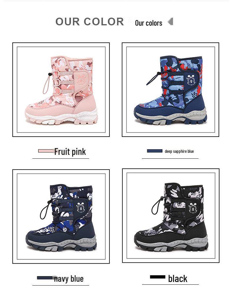 Bobodou Girls' High-Top Snow Boots - Non-Slip, Velvet-Lined, Thickened Winter Cotton Shoes 2025