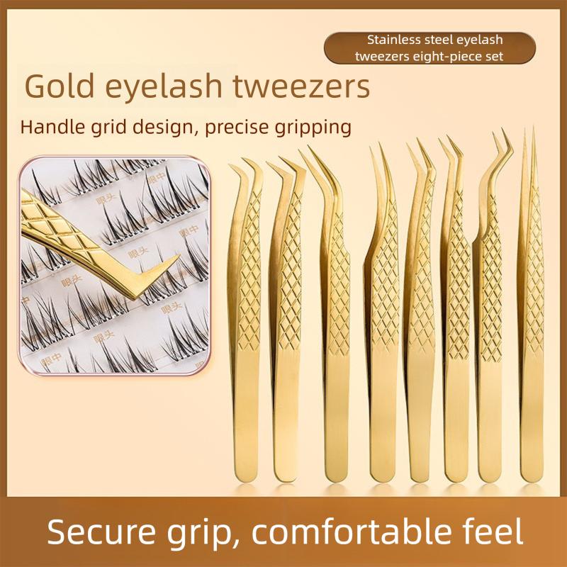 Golden High Precision Net Pattern Eyelash Extension Tweezers, Professional Beauty Lash Feather Clip, Durable False Eyelash Graft