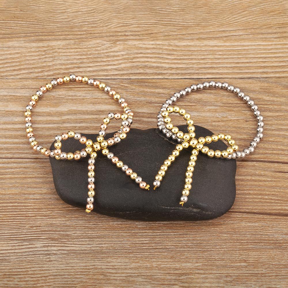 Nidin New Arrival Aesthetic Bow Knot Shape Round Beads Charm Chain Bracelets Adjustable For Women Fashion Versatile Jewelry Gift