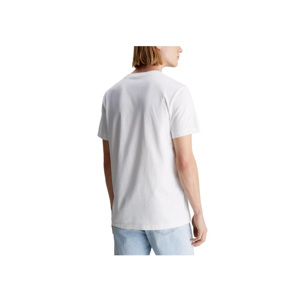Calvin Klein Two-Tone Letter Print Plain Knit Crew Neck Short Sleeve T-Shirt Men Tops Bright-White J30J325352-YAF