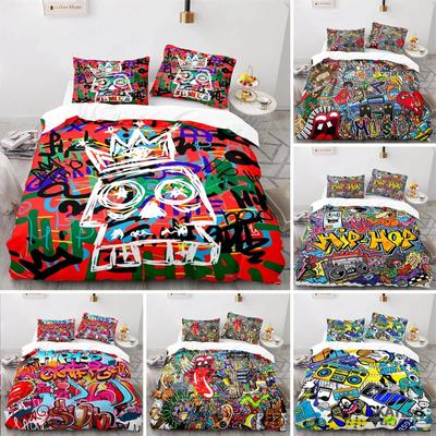 Graffiti King Dekbedovertrek Set Microvezel Hip Hop Beddengoed Set Modern Street Art Dekbedovertrek Voor Kinderen Jongens Jeugd Slaapkamer Decor