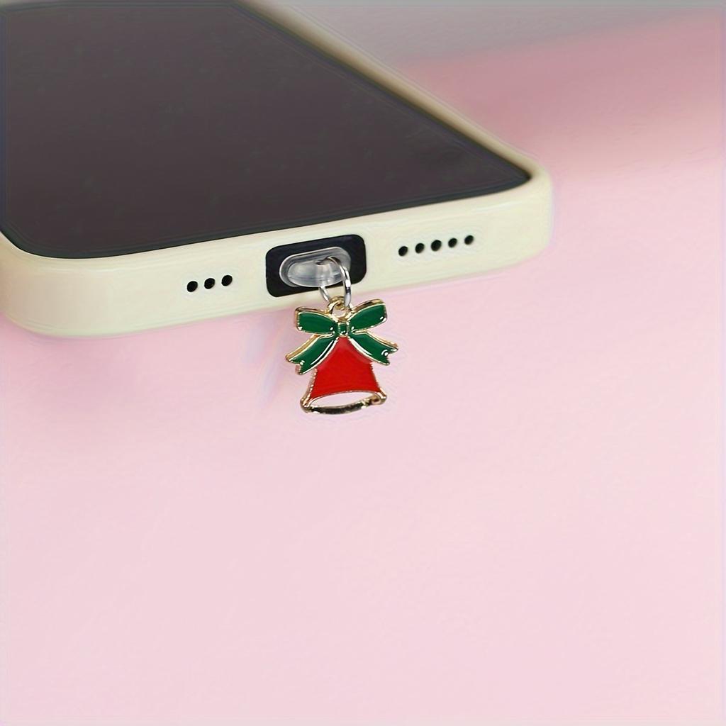 1pc Christmas Themed Phone Charm Dust Plug, Santa Claus & Tree Design, Metal Holiday Cellphone Accessory for IPhone/Samsung/Type-C Ports